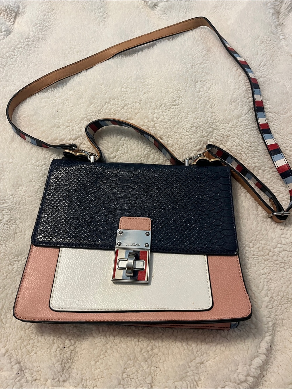 Aldo Navy, White & Blush Colorblock Satchel